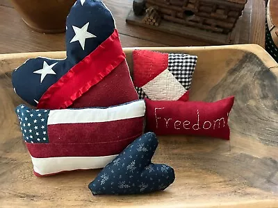 Primitive Stitchery Vintage Patriotic Red White And Blue Bowl Fillers Set Of 5 • $14.95