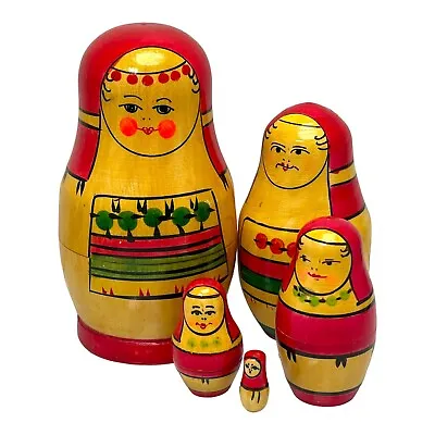 Set Of 5 Nesting Dolls Russian Matryoshka Traditional Babushka  Wooden 5” • $14.99