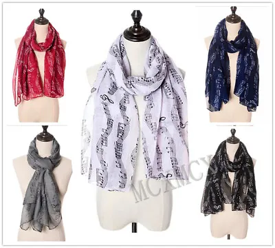 Women Ladies Fashion Long Pretty Music Musical Notes Print Pattern Scarf Stole  • £3.69