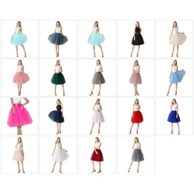 Women Layered Tulle A-Line Tutu Midi Skirt Prom Evening Petticoat Underskirt • £14.94