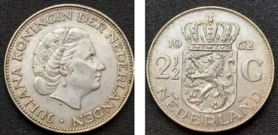 1962 Netherlands 2 1/2 Gulden .720 Silver ASW .3472 Toz     #D278 • $25.26