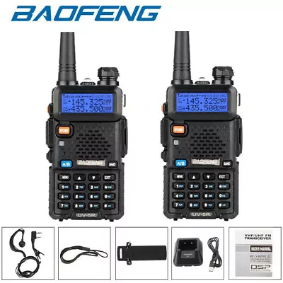 2X BAOFENG UV-5R VHF/UHF Dual Band Two Way Radios Walkie Talkie Transceiver • £40.95