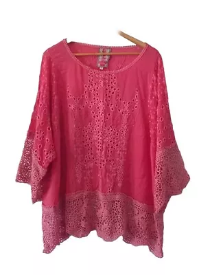 Johnny Was Womens Tunic Top Blouse Floral Embroidered Peach PINK Lace Size XL  • $95