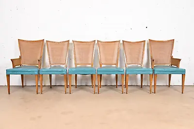 John Widdicomb Mid-Century Modern Sculpted Walnut And Cane Dining Chairs Six • $2995
