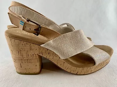 TOMS NEW Women’s US 9 Ibiza Pearlized Beige Metallic Honey Leather Sandals Shoes • $38.10