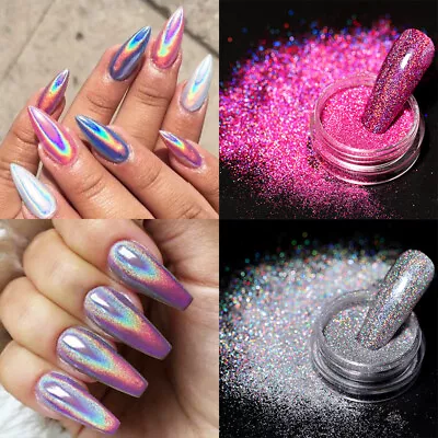 Nail Glitter Powder Holographics Silver Pigment Nail Art Dust Sparkle Gel Flakes • $0.99