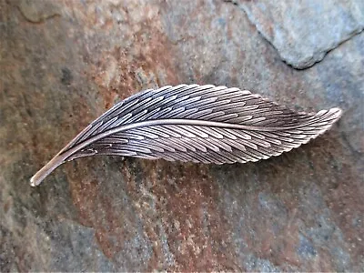 Feather Antiqued Silver Plated French Clip Hair Barrette Clip Made In USA 6033S • $16.25
