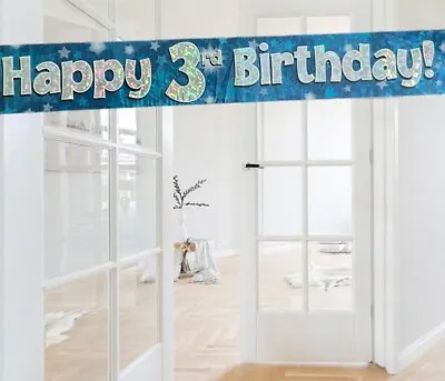 Happy 3rd Birthday Blue Themed Party Wall/Door Banner. 3rd Birthday Decorations • £2.65