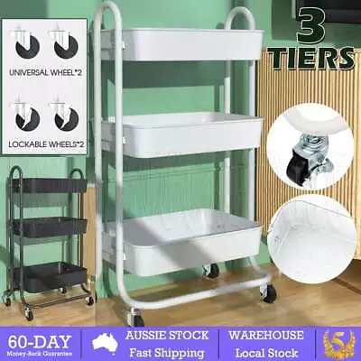 3 Tier Kitchen Storage Trolley Cart Steel Rack Shelf Organiser Wheels Save Space • $30.99
