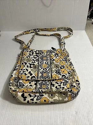 VERA BRADLEY CROSSBODY MAIL BAG Purse Tote Black Grey Yellow Go Wild Print • $13.30