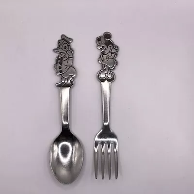 VINTAGE Walt Disney Minnie Mouse Donald Duck Stainless Baby Fork Spoon By Bonny • $22.99