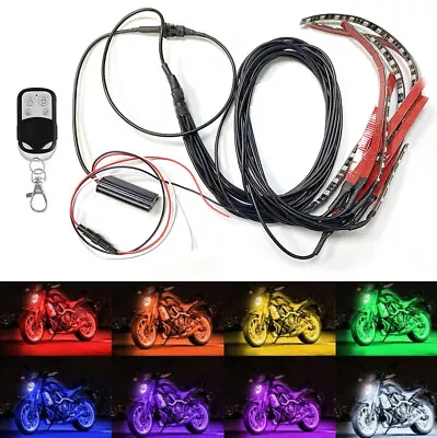 USA 12PCS Motorcycle RGB LED Neon Under Glow Lights Strip Kit 120 LED Waterproof • $25.74