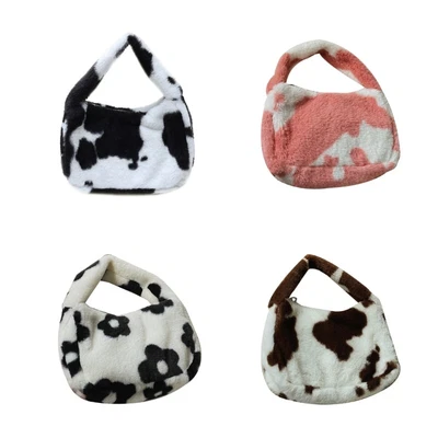 £6.28 • Buy Shoulder Fashion Tote Autumn Winter Handbag Cow Print Ladies Plush Bag For Women