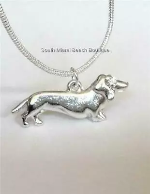 Dachshund Dog Necklace Doxie Silver Plated Crystal Pendant Vet Tech Gift Rescue • $9.99