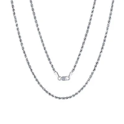 Real 14K White Gold 2mm Diamond Cut Womens Rope Chain Link Pendant Necklace 18  • $159.99