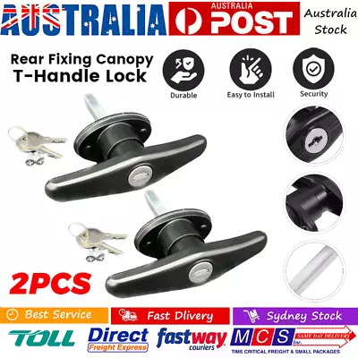 2x Rear Fixing Canopy T Lock Handle Black Metal For Ute Canopies Locking W/ Key • $37.99