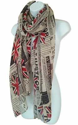 Newspaper UK Flag Print Scarf Womens Ladies Vintage Look Union Jack New Fashion • £5.99