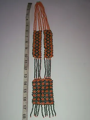 Vintage Native American Handmade Green & Orange Bead Necklace • £15.04