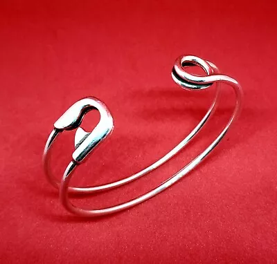 Fabulous 925 SILVER SAFETY PIN BRACELET Unique Style STERLING Cool BANGLE Cuff • £19.99