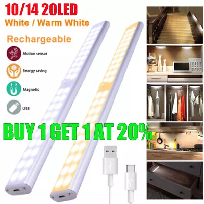 £0.99 • Buy Wireless LED PIR Motion Sensor Light USB Rechargeable Strip Cabinet Closet Lamp