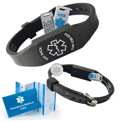Waterproof Responder USB PLUS Medical ID Bracelet. Black/Gray Color • $55.95