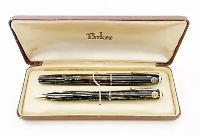 Vintage Parker Vacumatic Moss Agate Junior Fountain Pen Pencil Set In Box! • $429.95