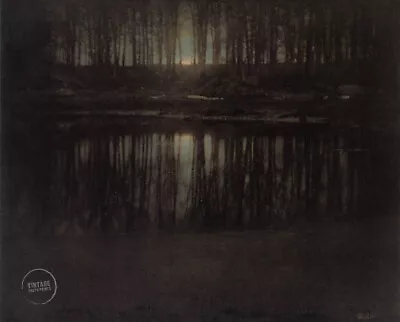 1904 Vintage Edward Steichen Landscape Pond Moonrise Color Engraving Art 12x14 • $107.94