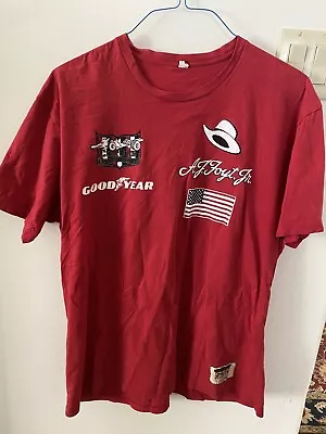Vintage AJ Foyt Jr Racing Indianapolis 500 Coyote Goodyear Shirt Large USA Red • $19.99
