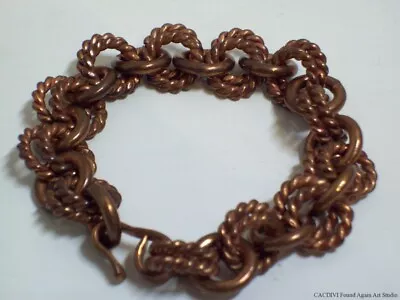 Copper Bracelet Heavy Chain Retro Mexico Vintage Chunky Fancy Link Round Twist • $28.99