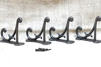4 Coat Hooks Antique Style Cast Iron 4.5  Wall Double Restoration Industrial • $21.99