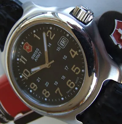 VictorINOX SWISS ARMY+Mens ClaSSiC OFFICERS 1884+Black+42mm+NEW OEM LEATHER Band • $188