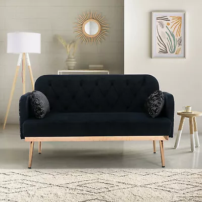 Black Velvet Sofa Accent Sofa Loveseat Sofa With Metal Feet And 2 Pillows • $406.59