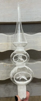 $18 • Buy Vintage Pyramid Christmas Tree Topper Clear And White Glitter
