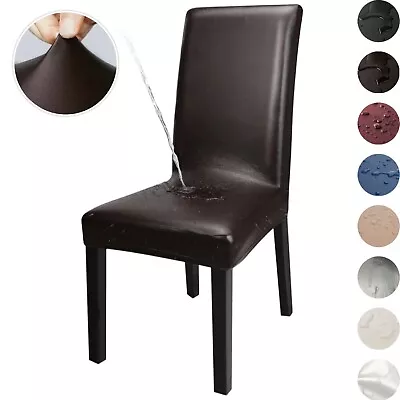 Stretch PU Leather Dining Chair Covers Waterproof Seat Slipcover Wedding Cover • $34.99