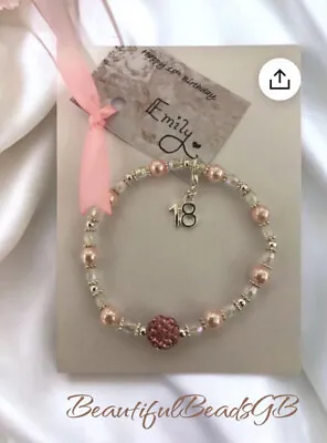 Ab Crystal Beaded Milestone Bracelet Gift Birthday 18th Charm Bracelet • £4.99