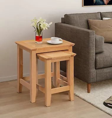 Small Solid Oak Nest Of 2 Coffee Tables | Wooden Side/End/Lamp Nesting Set • £99.99