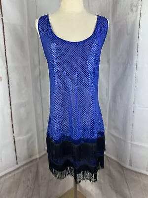 Women 1920s Flapper Dress Shiny Sequins Fringe Latin Costume Blue Size L • $19
