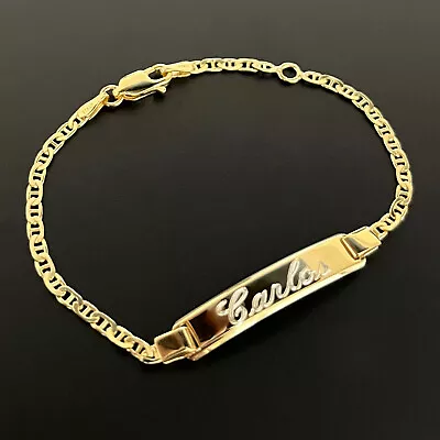 Gold Plated Solid 925 Sterling Silver Mariner Link Childrens Baby ID Bracelet • $25.99