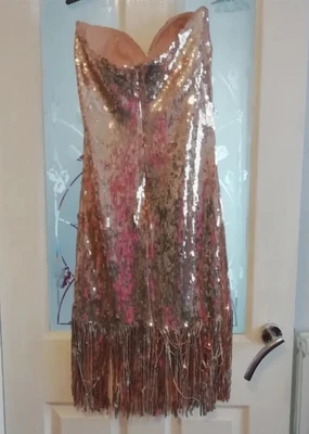 £20 • Buy Gold Sequin Goddiva Dress Size 16 Stretch Second Hand