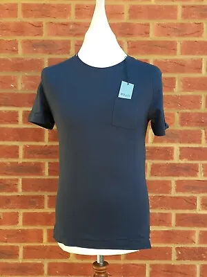 BNWT WB & Co Mens Navy Blue Tight Fit T-Shirt Tee Top Chest Pocket Casual S • £5