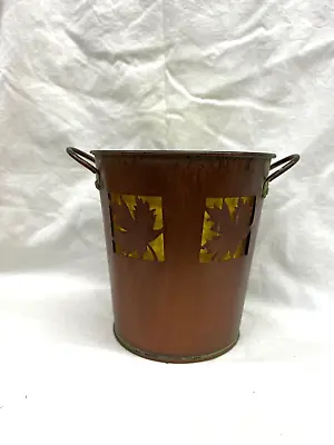 Coppertone Tin Bucket Maple Leaf Cut Outs & Yellow Liner 5  Tall NEW(J53B) • $7.99