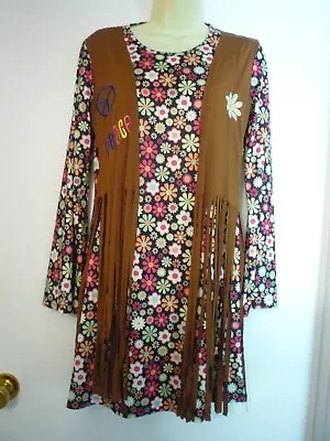 COSTUME Hippie Go-Go Girl Dress 60's 70's Groovy -sz SM--VEST FRINGE • $7