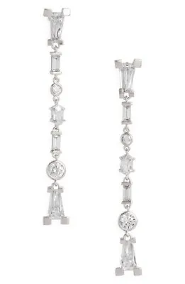 Kendra Scott Rumi Linear Drop Earrings In Rhodium Lustre/ Glass Cz • £35