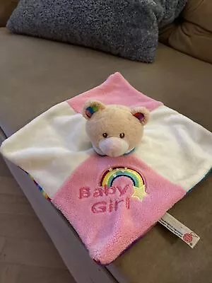 Keel Toys Rainbow Stripe Baby Girl Beige Teddy Bear Fleecy Comforter Blanket • £19.99