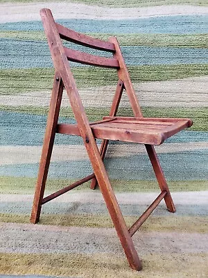 Vintage Wood Folding Chair Slatted Seat Rustic Mid Century Modern • $39.98