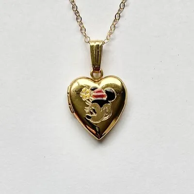 Minnie Mouse Heart 14K Gold Filled Mini Small Vintage Disney Locket Necklace • $125