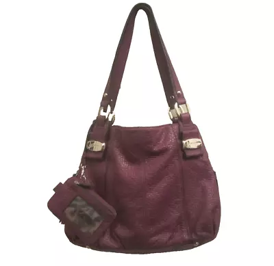 B Makowsky Embossed Pebble Leather Handbag Shoulder Bag Satchel Tote Berry Wine • $79.99