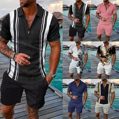 Mens Summer Outfit 2-Piece Set Short Sleeve Shirts And Shorts Tracksuit Set USA • $30.30