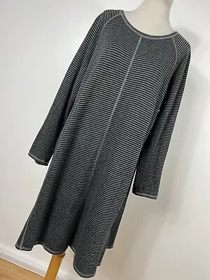 J Jill 1X Sweater Knit Dress Gray Stripe Long Sleeve Stretch Cotton Blend H6 • $32.40