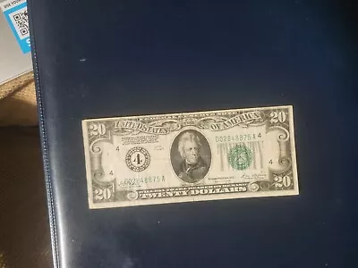 1928 $20 Dollar Bill Numerical 4 Gold On Demand Federal Reserve Note Money • $56